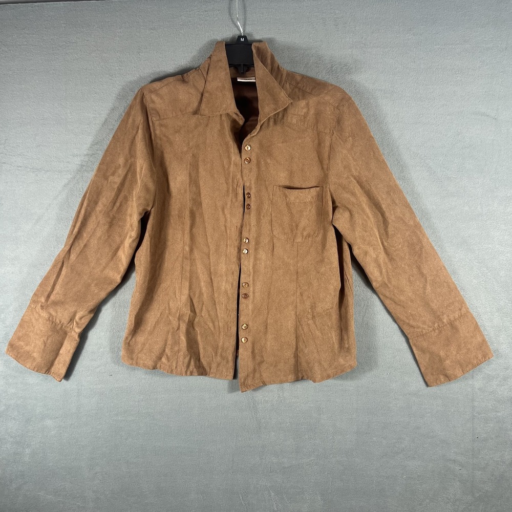 Cato Women's Brown Faux Suede Button-Up Blouse Long Sleeve Top Size L